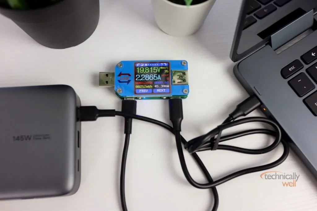UGREEN 145w Power Bank charging a Dell Chromebook