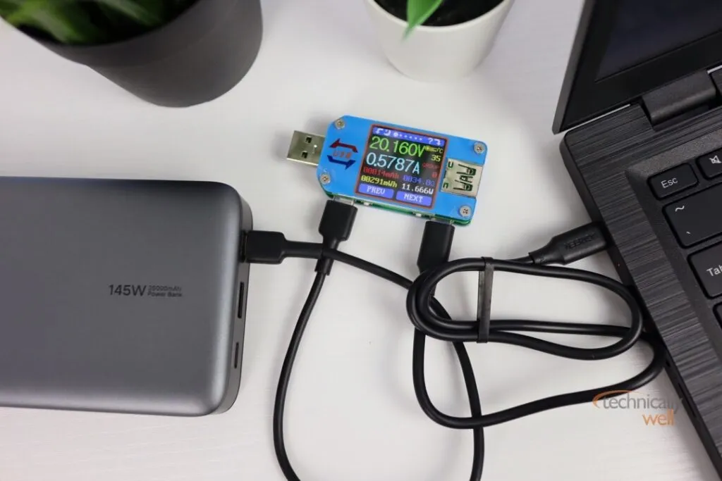 UGREEN 145w Power Bank charging a Lenovo 14W laptop