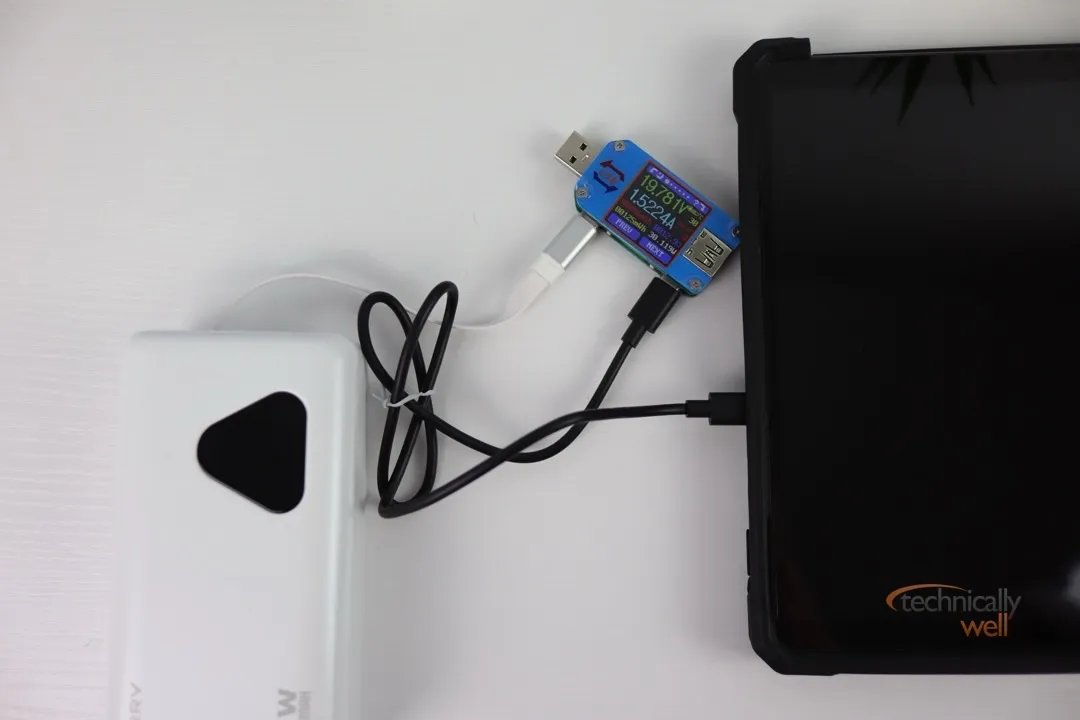 RORRY 25000mAh 65W Laptop Power Bank charging a Microsoft Surface (2021)